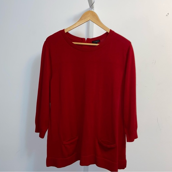 Talbots Red Sweater XL Crewneck With Pockets Zip Back 3/4 Sleeves Cotton Blend - Picture 1 of 8